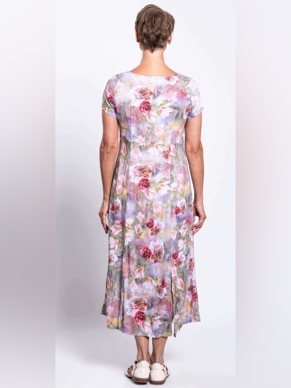 Blue Sky Morgan midi Dress Norwich Linen Bamboo pretty Floral watercolor flowers - Picture 2 of 13